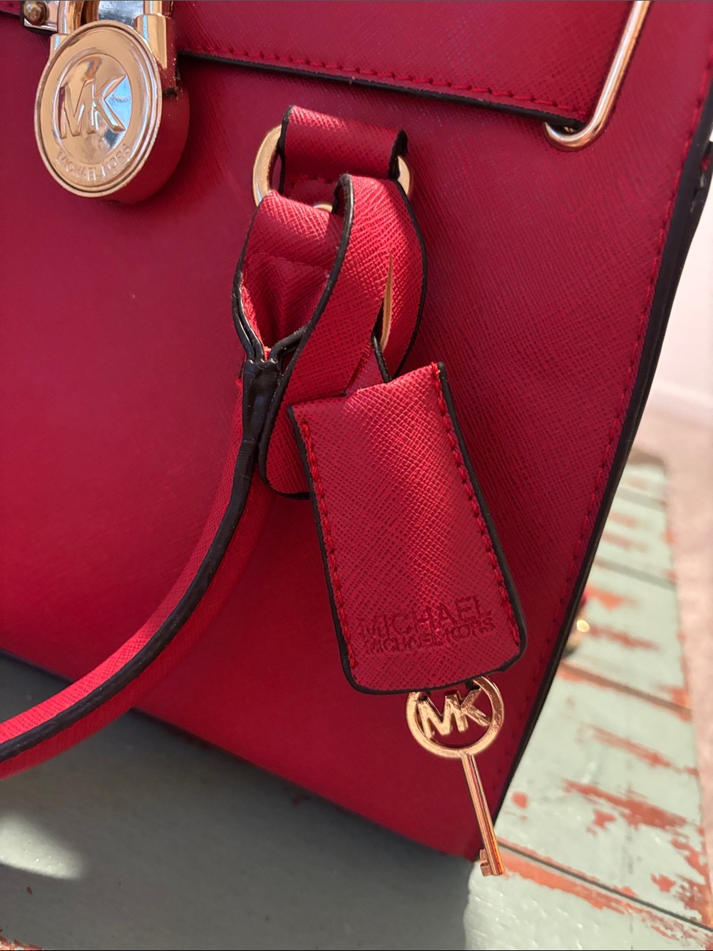 NWOT Michael Kors Red Saffiano Leather Satchel with Gold Hardware - Picture 11 of 12